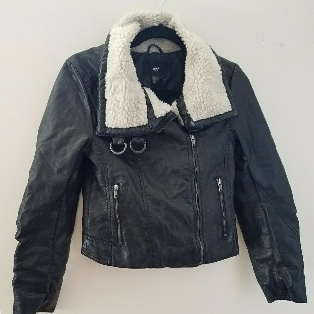 H&M women's pile lined faux leather jacket.